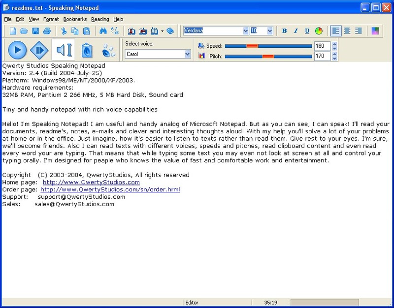Speaking Notepad Screenshot